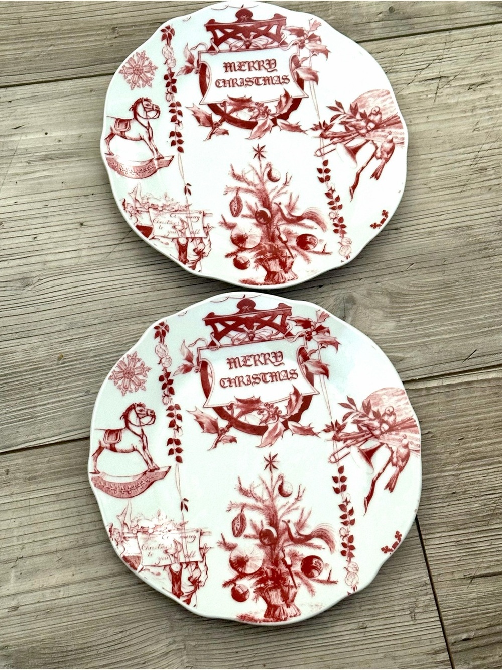 Bonjour Yuletide Garland Set Of 2 Merry Christmas Plates